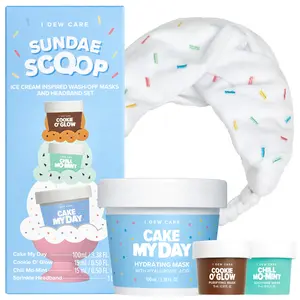 I DEW CARE Korean Wash-Off Face Mask Skin Care Set | Sundae Scoop (3 Flavors) + Headband | Matcha Face Masks | Cruelty-Free Korean Skincare | Hydrating, Pore Care, Soothing, Moisturizing | With Hyaluronic Acid