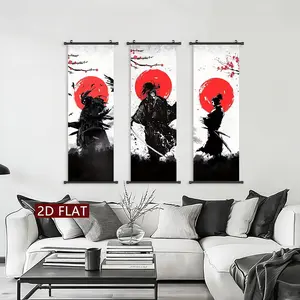 Japanese Samurai Pattern Canvas Hanging Painting, 3 Counts Modern Wall Art Painting, Wall Art Decor for Home Interior Living Room Bedroom Office, Ornaments, Indoor Decoration