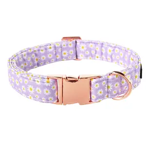 Lionet Paws Daisy Dog Collar, Adjustable Cute Purple Puppy Collar with Metal Buckle - Heavy Duty Dog Accessory for Small to Large Dog Breeds