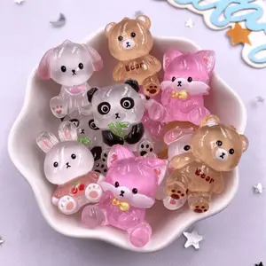 10PCS Resin Kawaii Colorful Candy Color Cartoon Panda Rabbit Bear Fox Flatback Stone Figurine Scrapbook DIY Bow Home Decor Crafts Accessories