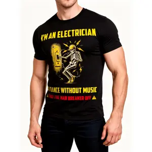 Men's Breathable Electrician & Music Theme T-Shirt - Casual Short Sleeve Round Neck Tee Suitable for Casual Wear, Machine Washable Summer Outfits for Electricians & Music Events