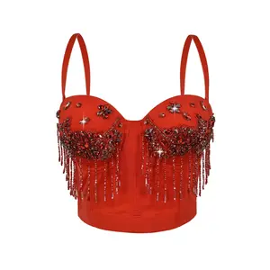 Tube Tank Tops Bra Blusas Short Tassel Rhinestone Clothing Summer Spring Fishbone Sling Wedding Party Blind Date Stage Party Shaper Ladies Shirt Weighted Vests Women Sexy Clothes Corset Elevated Going Out Crop Tops