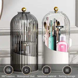 Dustproof Toothbrush Holders with Cover Rotating Electric Toothbrush and Toothpaste Holder for Bathroom Vanity Countertop 3 Slots Makeup Brushes Organizer Lightweight functionality Gift Ideas Father's Day gifts boyfriend Valentine gift