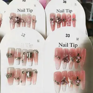 Women's Reusable Press-On Artificial Nail Tips - Salon Quality Nails.charms french tips handmde ,Easy-to-Apply,S.MSizes