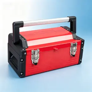 Steel Tool Storage Box 16-Inch Heavy Duty Metal Tool Organizer Durable Portable Toolbox with Aluminum Alloy Handle Double Lock Removable Tray Reusable Secure Workshop Storage