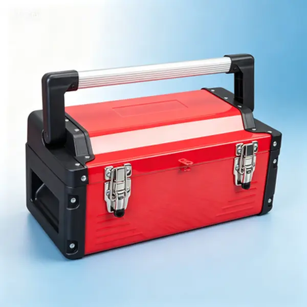 16-Inch Heavy Duty Steel Tool Storage Box - 5 lb Durable Metal Organizer with Alloy Grip, Double Lock, Removable Tray, Roomy Bottom Compartment, Portable for Garage DIY, Trucks
