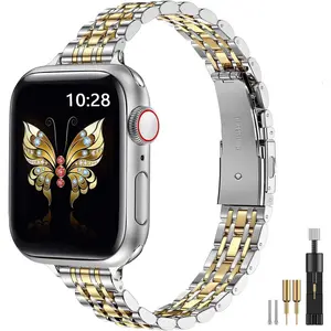 Slim Metal Band for Apple Watch 42mm 41mm 40mm 38mm Series 11 10 9 8 7 6 5 4 SE3/2/1 Stainless Steel iWatch Bands for Women Silver Gold