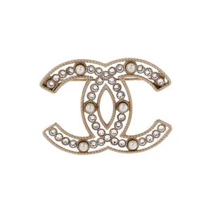 Pre-owned Chanel CC Brooch Metal with Crystals and Faux Pearls by Rebag