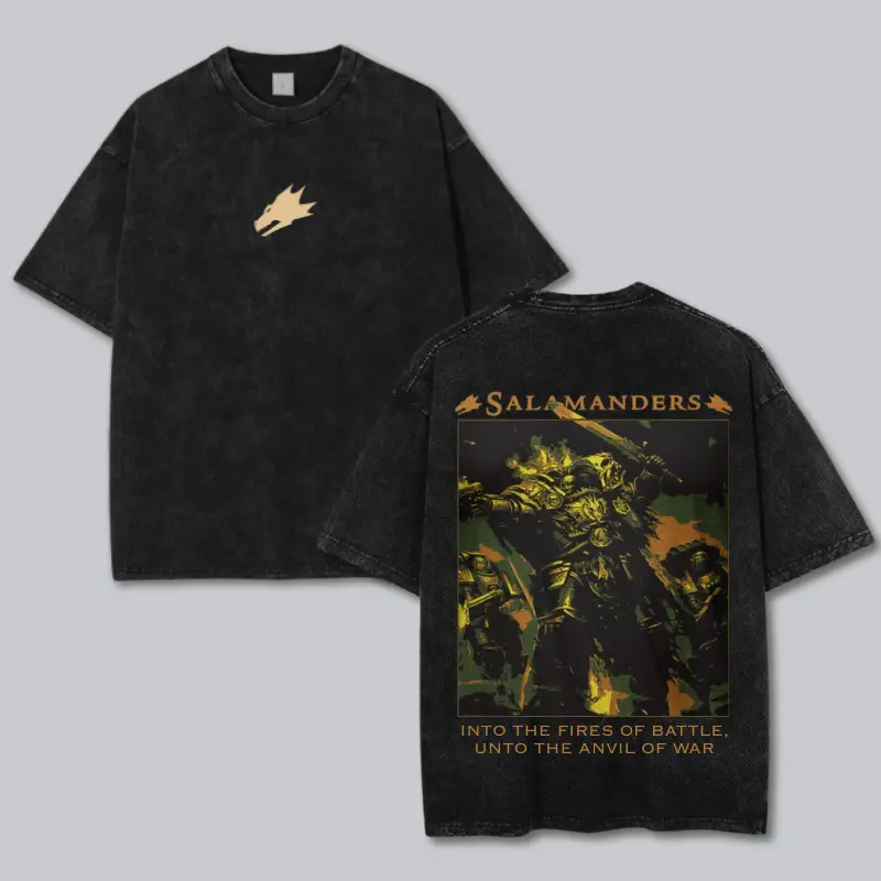 Salamanders T-Shirt, Warhammer 40k Bold Warrior Graphic Design, Tabletop Gaming Apparel, Grimdark Fantasy Art, Wargame Merch, Adeptus Astartes Menswear Top Tee