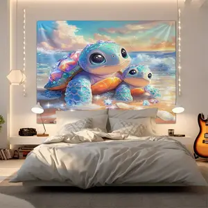 Iridescent Gemstone Turtles 2D HD Printing Tapestry Fadeless Machine Washable, Multipurpose Wall Cloth Decor, Fits Bedroom/Living Room/Dreamy Fantasy Space, Works as Sofa Cover/Tablecloth/Bedspread