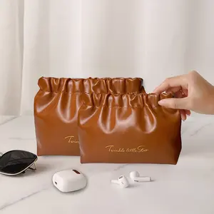 New pleated bag, elastic bag, women's handbag, data cable coin purse, travel portable storage bag, lipstick makeup bag