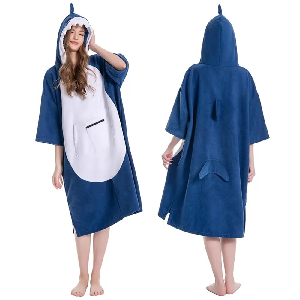OLAOLA Shark Adult Beach Towel Surf Poncho Changing Towel Animal Onesie Swim Cover-Up Quick Dry Microfiber Robe
