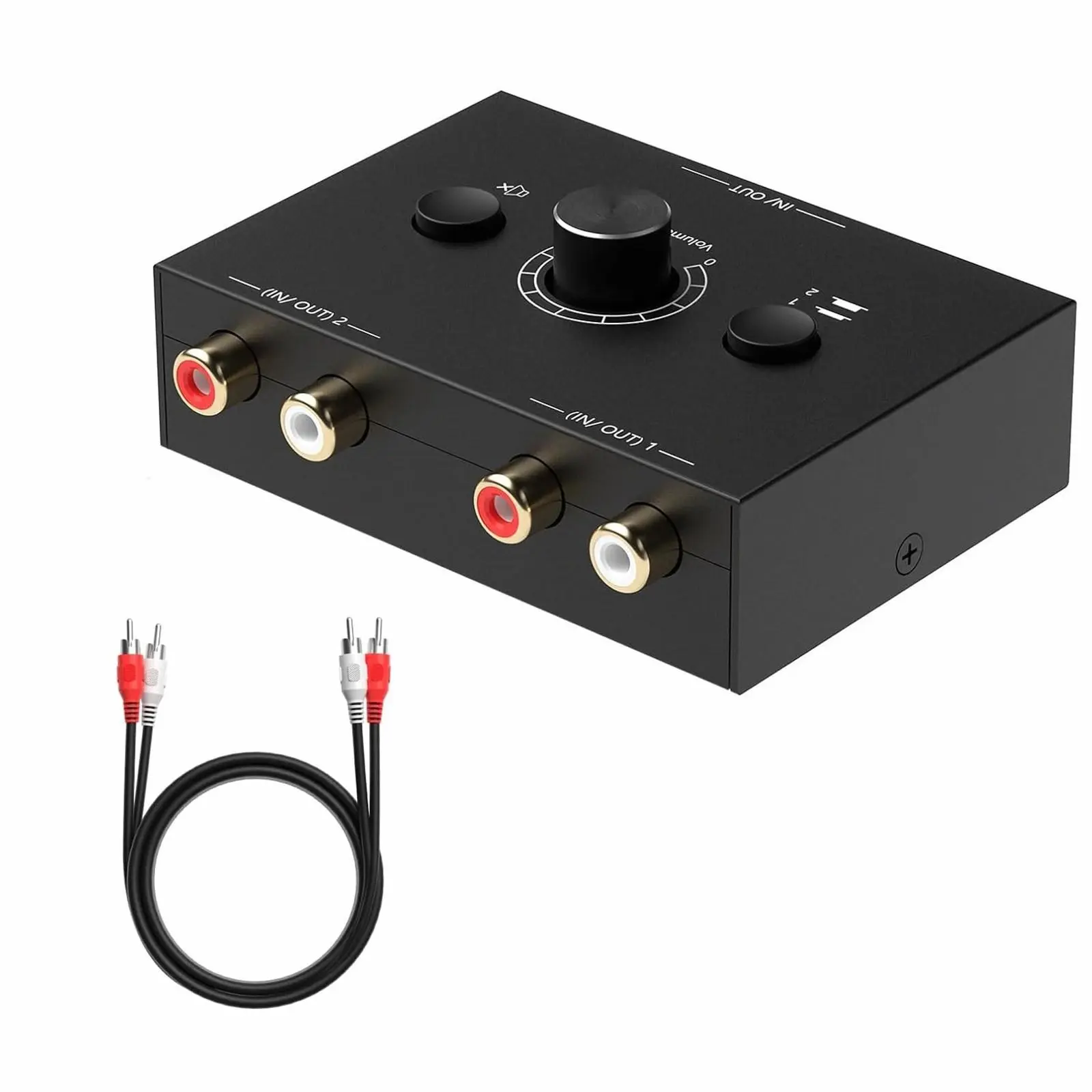 2-in to 1-Out Audio Switch, AUX RCA Audio Switch Audio Switcher with line Volume Controller Compact Device