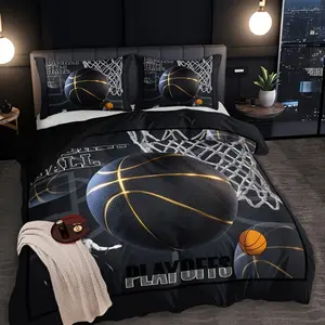 3pcs Sports Basketball Quilt Cover Set, High Definition All-Season Universal, Home Dorm Use, No Inner Core Pillow Core