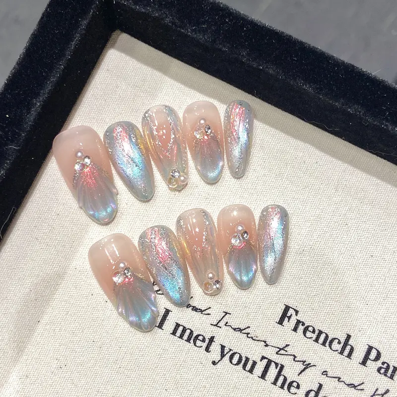 Elegant Almond Press on Nails with Flower Design Nails Glossy Fake Nails for Women 10 PCS, Nail Art Design, Glossy False Nails, Easy Nail Art