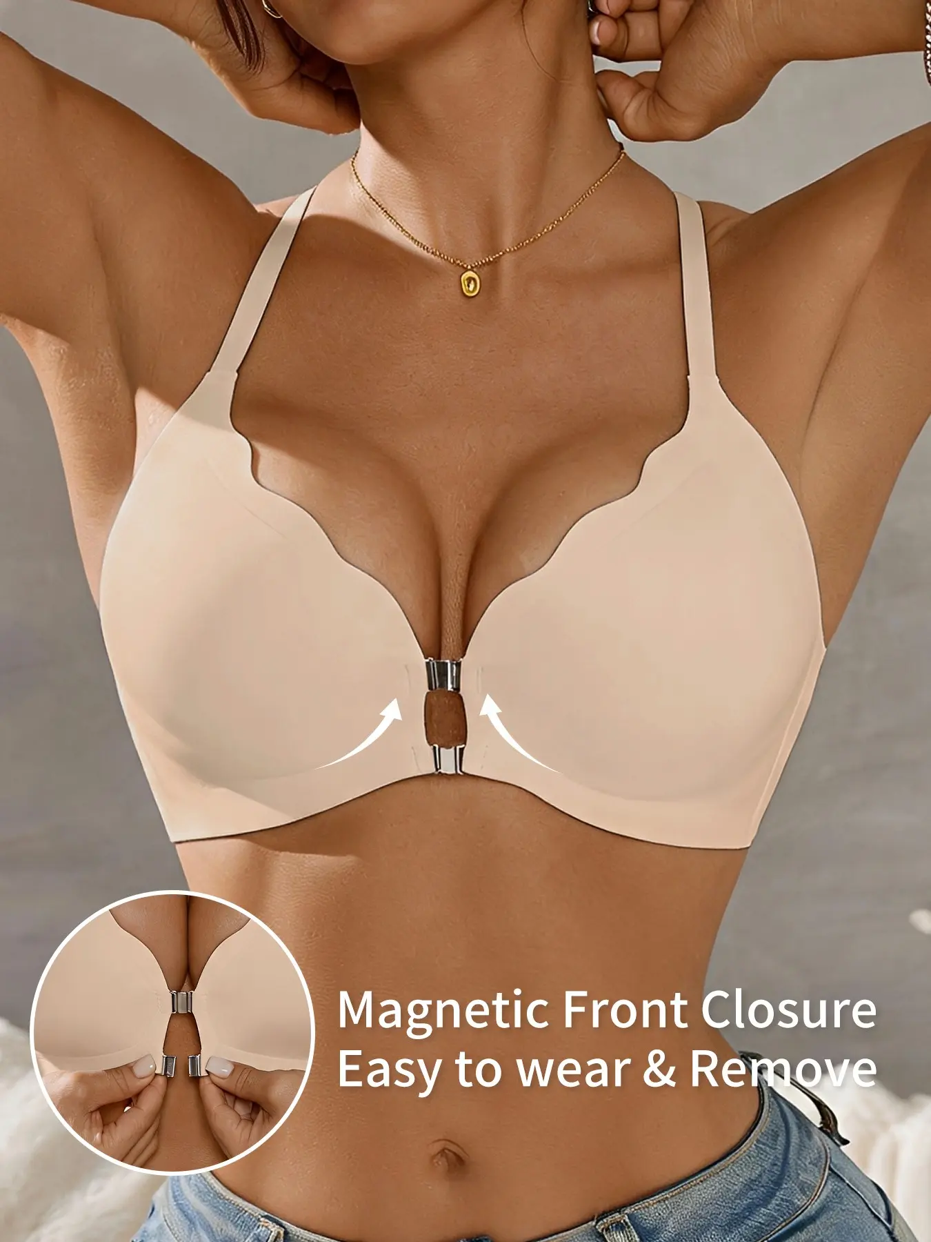 Jelly Bra Simple Casual Front Buckle Push-Up Wireless Soft Comfortable Women's Daily Bra, Medium Support, Slim-Fitting, All Seasons, Jelly Bralette