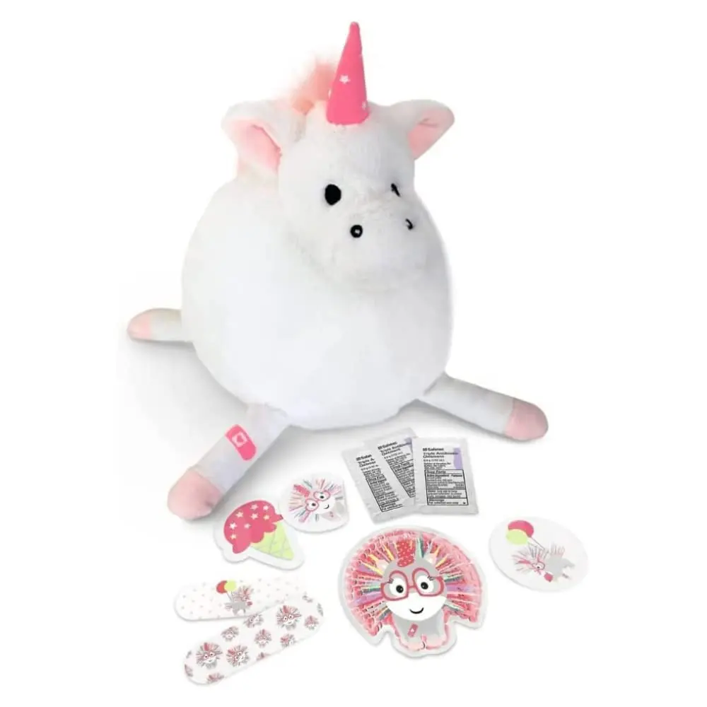 Plush Emergency Kit for Home – Compact Travel Size – Kids Medical Kit – Toddler Care Kit – Mini Boo Boo Bag – Small Emergency Kit for Classroom – Lily Unicorn Plush Bag