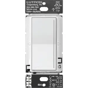 Lutron Sunnata RF PRO LED+ Touch Dimmer for RA3 Systems, Phase Selectable, LED/ ELV/ MLV, Neutral Required, 120V, RRST-PRO-N-SW, Snow White