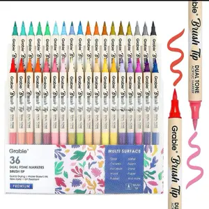 Grabie 36ct Acrylic Dual Tip Markers - Brush Tip Design for Versatile Use