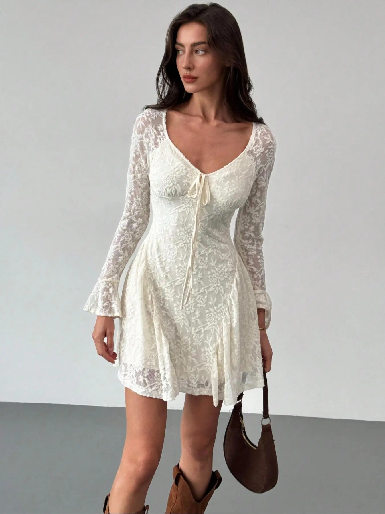long sleeve tie front dress - TikTok Shop