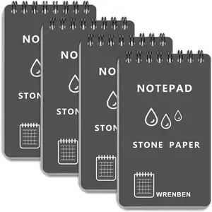 4PCS Weatherproof Pocket Spiral Notebook 3"x5" with Stone Graph Paper and PVC Cover, All-Weather Notepad A7 Steno Pads for Outdoor Field Military Tactical Memo Grey 4 Pack