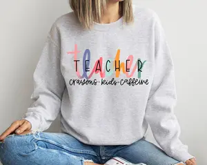 Teacher Crayons Kids Caffeine T-Shirt Sweatshirt Hoodie, Funny Teacher Hoodie, Teacher Life, Teacher Appreciation Gift, Teacher Sweater, Preschool Teacher