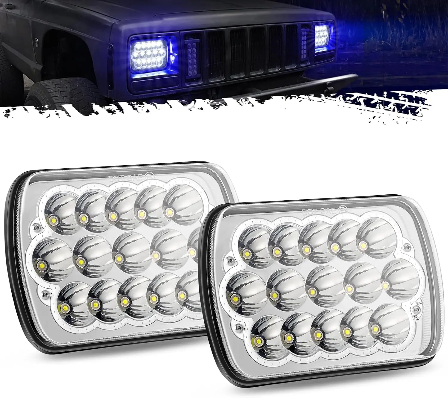 Partsam LED Headlights Hi/Low Sealed Beam with Blue DRL Lights 7x6 5x7 Partsam LED Headlights Hi/Low Sealed Beam with Blue DRL Lights 7x6 5x7