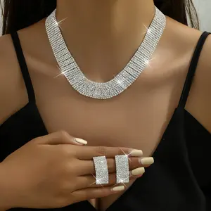 3pcs/ set Luxury Full Rhinestone Fashion Necklace Earrings Set Evening Dress Bridal Wedding Jewelry Set Ladies' daily casual jewelry