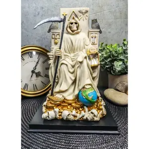 Ebros White Robe Santa Muerte Holy Seated On Throne with Scythe Statue 10.5"H