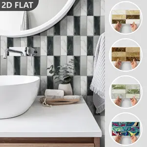 16 Piece Brick-Style Wall Stickers, Removable Waterproof Kitchen Splashproof Tiles, Universal Home Decor, Flat Patchwork Design