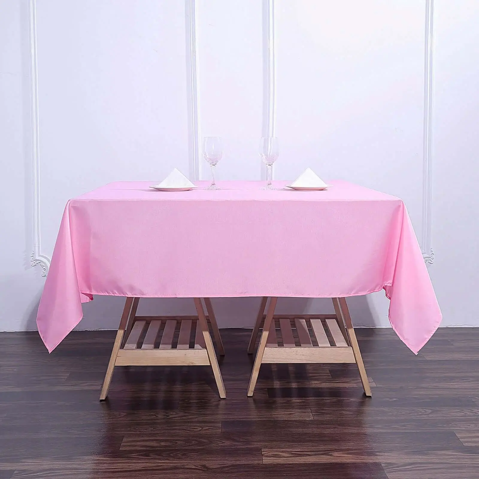 Polyester Square Tablecloth - 70"x70" Pink Wrinkle-Free Machine Washable Outdoor Table Cover for Bridal Shower, Christmas, Dessert Table Events