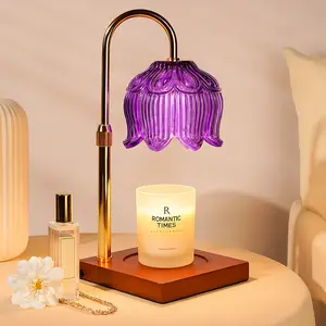 Purple Candle Warmer Lamp with Timer | Dimmable & Height Adjustable | Lotus Flower Wax Warmer for Jar & Scented Candles | Housewarming Gift for Women, Mom | Elegant Home Decor for Bedroom, Living Room