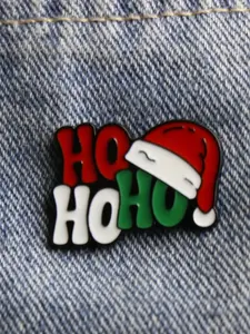 Christmas Themed Enamel Pin Brooch, Fashion Alloy Lapel Pin, Durable Metal Pins for Backpacks and Clothing, Festive Accessory Badge, Gift for Friends, Santa Hat "HO HO" Design, No Plating - For All Seasons & Daily Wear