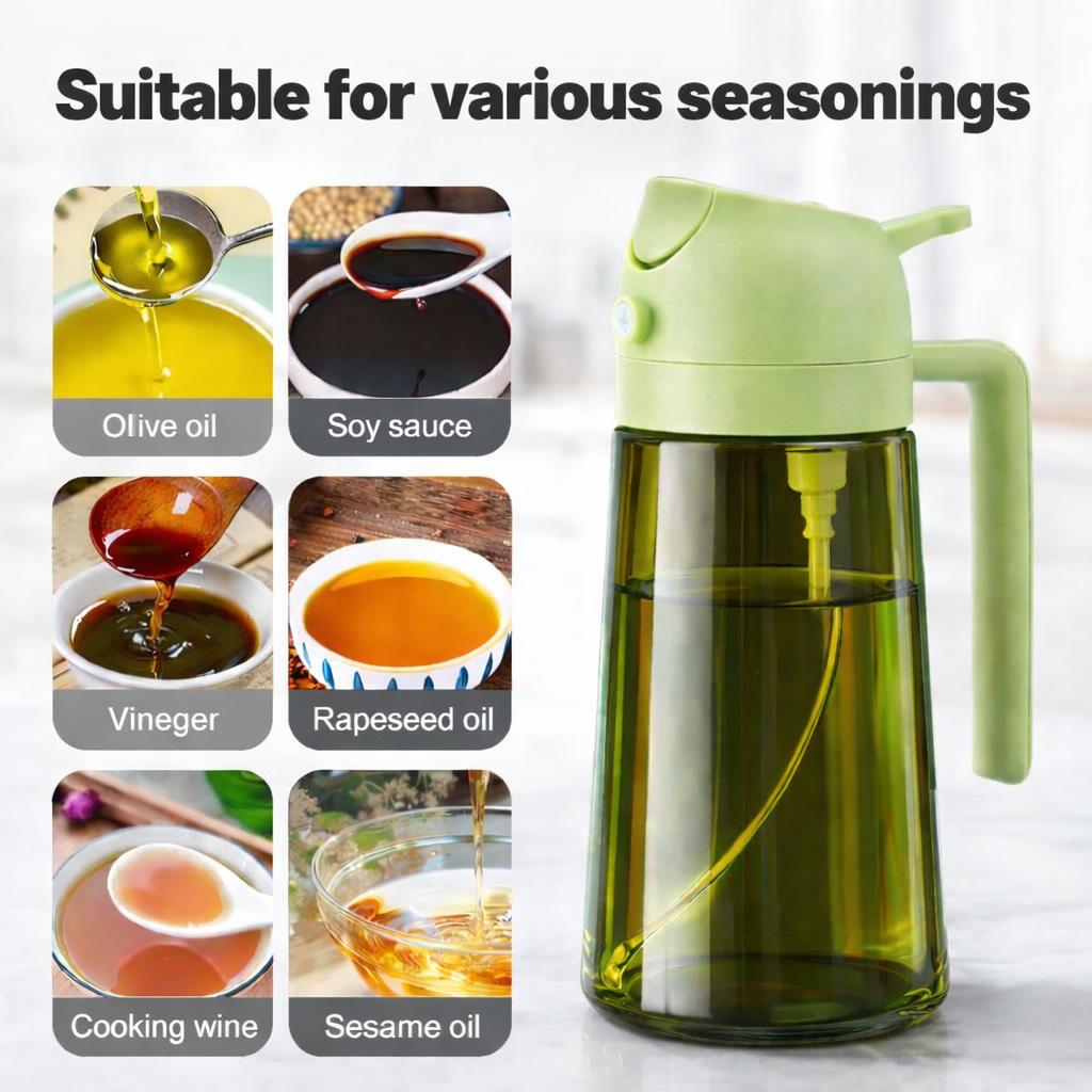 2PCS 2-in-1 Oil Dispenser & Oil Sprayer, 16oz / 470ml Olive Oil Bottle with Fine Mist Nozzle, Oil Spray Bottle for Cooking, Air Fryer & Salad (Black & Green) 2PCS 2-in-1 Oil Dispenser & Oil Sprayer, 16oz / 470ml Olive Oil Bottle with Fine Mist Nozzle, Oil Spray Bottle for Cooking, Air Fryer & Salad (Black & Green)