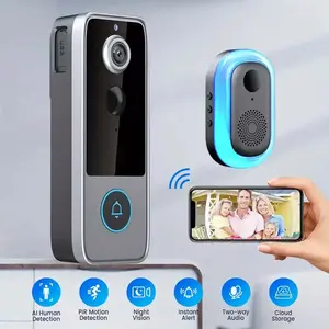 Smart video doorbell camera with AI facial recognition and motion detection, 4000mAh battery (included), 1080P HD night vision, two-way voice intercom, app control support, Home Security System, compatible with existing door frames