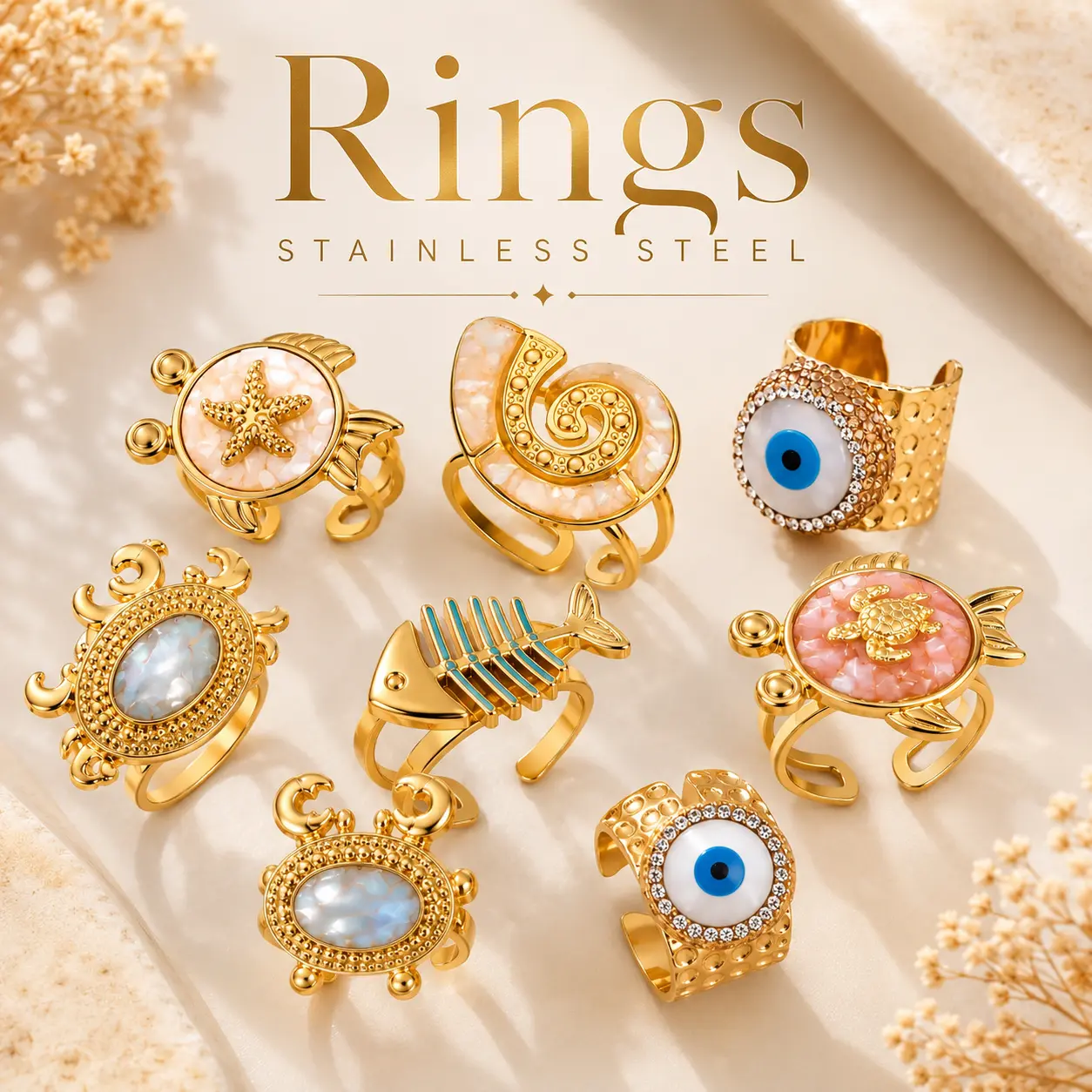 Luxury Rings Against  for Women, Stainless Steel Hollow Open Ring, Gold Color, Lucky Cubic Zirconia Jewelry, Rings for Women