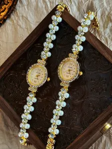 1 piece brand new luxury pearl and rhinestone inlaid elegant vintage fashion waterproof women's Rhinestone Wristwatch with oval mother of pearl dial, suitable for daily wear, party, vacation and outing
