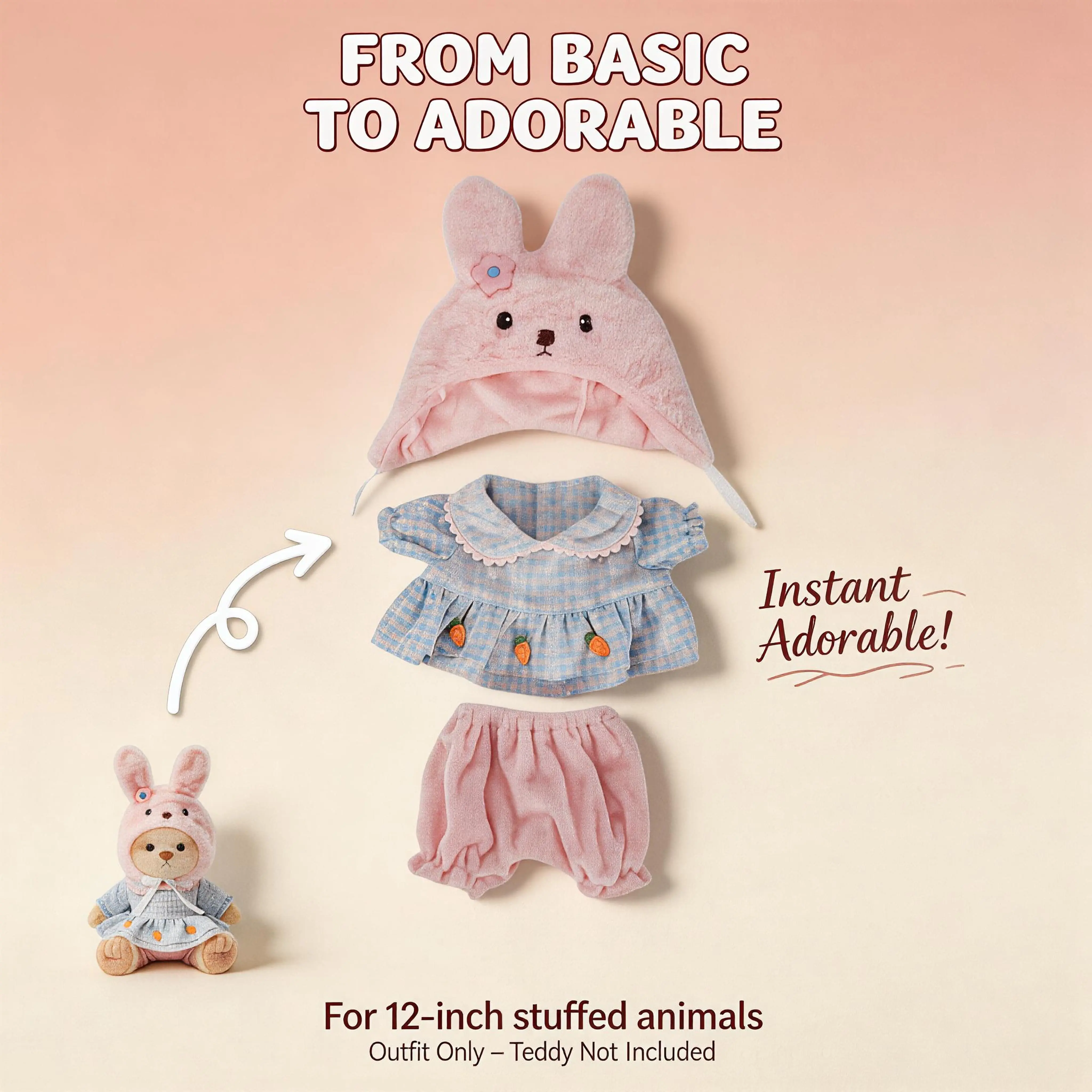 12-inch beige-pink rabbit purple plaid skirt