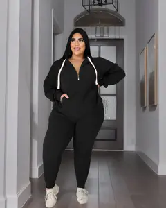 USBoutiqueCHIC Women's Slim Fit Fleece Set | High-Waist Jogger & Zip Hoodie for Fall Winter, Plus Size Activewear