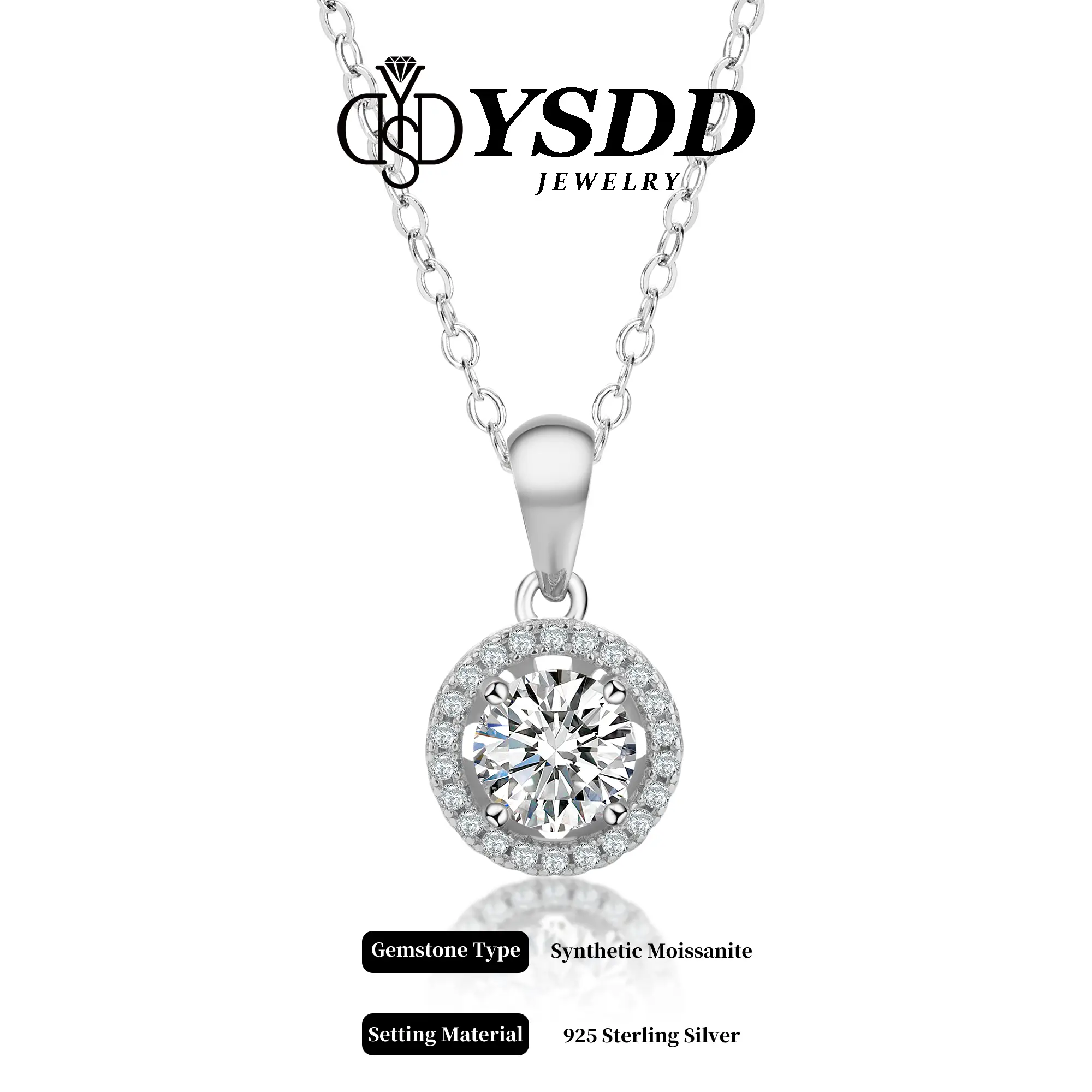 【#21 Classic】Round Halo Synthetic Moissanite Necklace in 925 Sterling Silver 1-3Carat