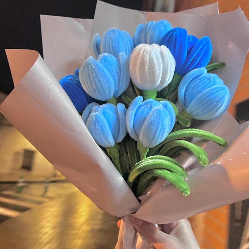 10pcs Pipe Cleaners Craft Supplies, DIY Tulip Bouquet Making Kit, Chenille Stems Flower Craft Kit Fuzzy Sticks Crafting Materials Bendable Wire Bulk for Art Classroom Mother’s Day Gift