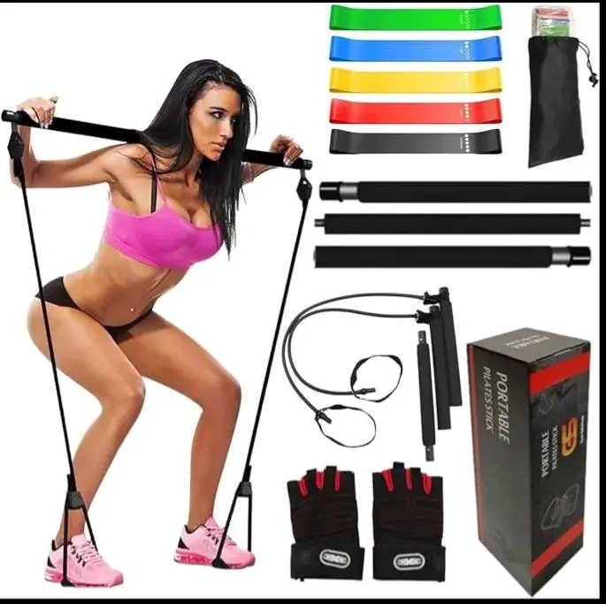 Gym Solutionz Pilates Bar Kit with Resistance Bands – 3 Section Stick