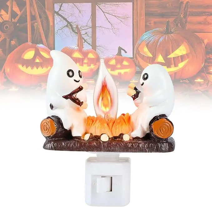2025 New Ghost and Reindeer Campfire Flickering Nightlight-Ghost Pumpkin Night Light Dusk to Dawn Led Lamp, Funny Halloween Decor,Spooky Halloween Déc