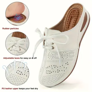 Women'S Trendy Wedge Sandals, Perforated Closed Toe Lace Up Arch Support Mules, Bohemian Outdoor Slide Shoes Footwear Girl