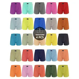 KJFISTMU 4pcs Random Men'S Button-Up Boxer Shorts, Loose Comfortable Breathable Home & Travel Underwear, Elastic Belt Casual Shorts, Multi-colored, Wearable All Seasons. Menswear  Sport Socks Operator