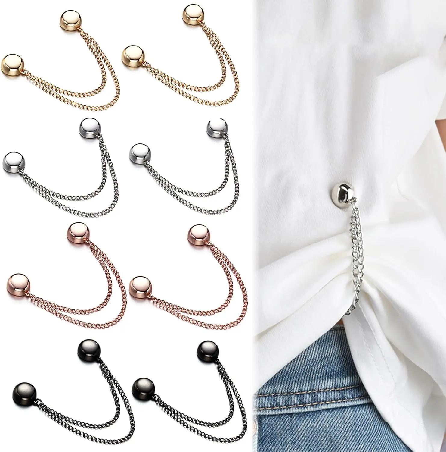 #Summervibes Multi-Function Magnetic Clothing Clips, Magnetic Shirt Clips for Women Clothing, T-Shirt Shortening Magnetic Closure for Cinch T-Shirt Hems, Collar, Pants Hems (8 Pack)