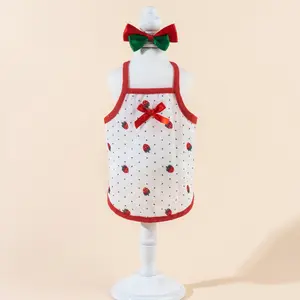 Pet Clothes Dog Cat Strawberry Pattern Polka Dot Vest With Hair Clip Summer Fancy Romantic Sweet Causal Comfortable Pretty Cute D00131