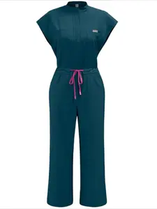 Men's Health Check Short Sleeved Frosted Jumpsuit Pharmacist Pocket Care Uniform Hospital Beauty Salon Work Uniform