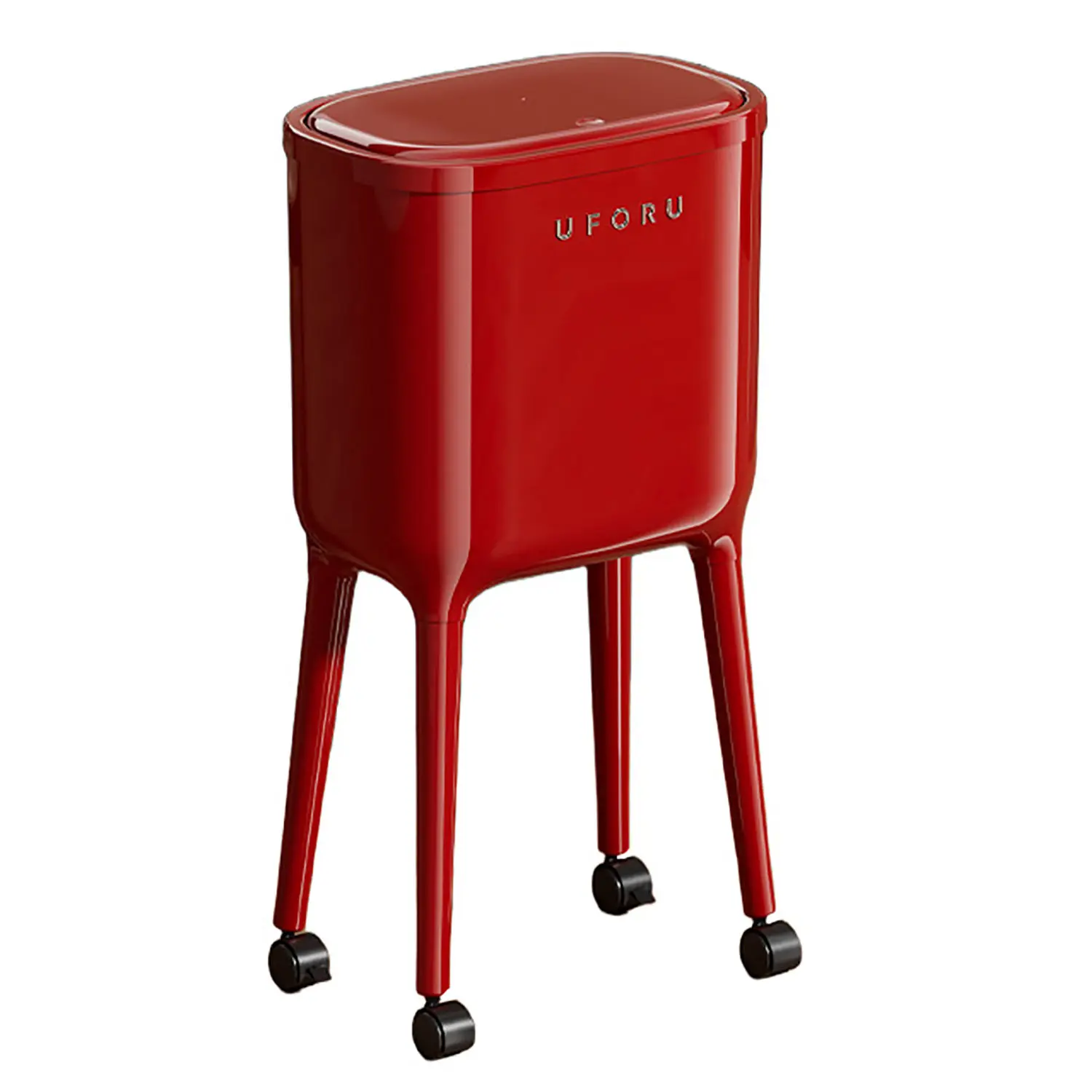 4 Gallon/16L Modern High-Legged Trash Can with Wheels Removable Inner Bucket Press-to-Open Lid Rolling Tall Kitchen Office Living Room Garbage Bin with Legs