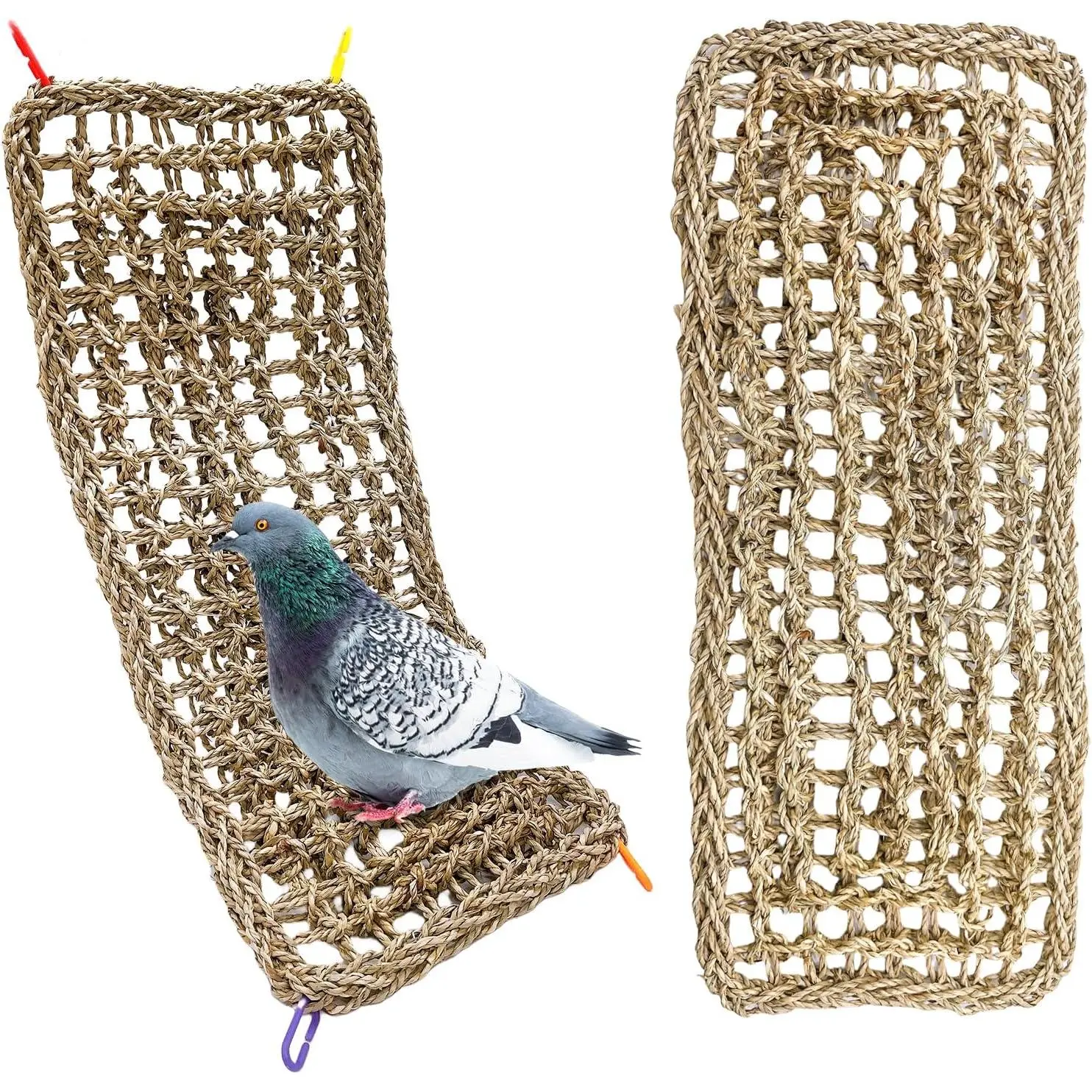 2-piece set of bird seagrass mats 20.5*8inch Natural woven net hammock for hanging in cages, quail climbing rope ladder, chew toy suitable for lovebirds, budgies, parrots, cockatiels, and macaws
